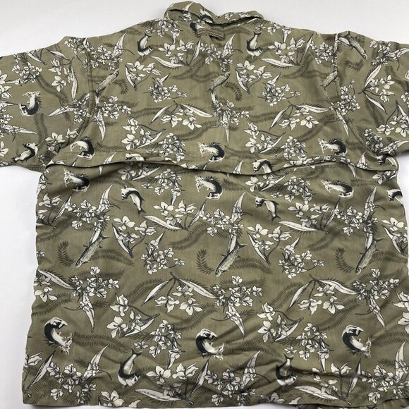 ExOfficio Button Up Shirt Men's L Short Sleeve Vented Outdoors Fish Floral Green - Picture 3 of 12